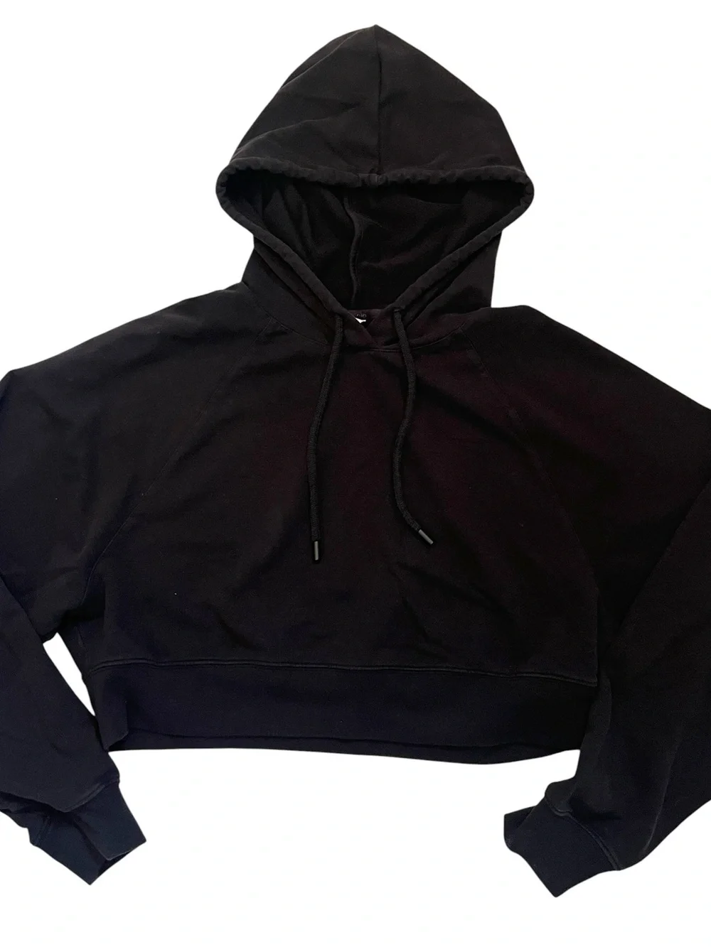 Alo Yoga Cropped Double Take Hoodie Pullover Small Black French Terry Relaxed